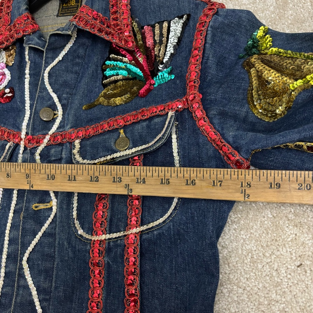 Vintage Custom Bedazzled Sequin Denim Jacket 70s Lee Clown Vegas Carnival Womens - Picture 14 of 15